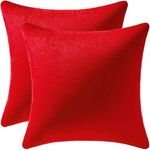 Amazon Brand - Umi Velvet Decorative Cushion Cover 14x14 Inch - Set of 2, Soft Solid Square Throw Pillow Covers for Sofa, Living Room or Home Decor - 35x35 cm in Red Color