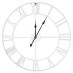 Shoze Roman Numerals Wall Clock 60CM Vintage Large Metal Wall Clock Round Silent Battery Operated Wall Clock Big Hanging Clock for Living Room Bedroom Kitchen Decor Cafe Hotel Office (White)