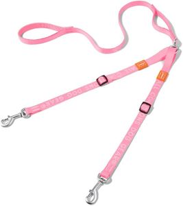 HOWGO Double Dog Leash, No Tangle 360° Swivel, Adjustable Two Padded Handles, Double Clip Dog Leash Coupler Splitter for 0~50 lbs Small and Medium Breeds (Pink, 2/3'' x 4.8 FT, Ultralight)