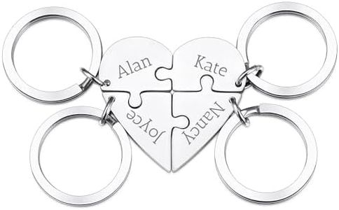 OTXIXTO Llavero Pieza Puzzle Corazón Plata Personalizado Llavero Colgante Puzzle Corazón Personalizado con Grabado 4 Nombres Llavero Acero Inoxidable para Parejas Hermanas Amigos Familiares Regalos