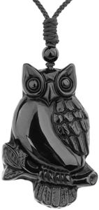 Black Obsidian Owl Necklace Natural Healing Crystal and Stone Bird Protection Pendant Adjustable Rope Lucky Owl Amulet Necklaces Jewelry for Men Women