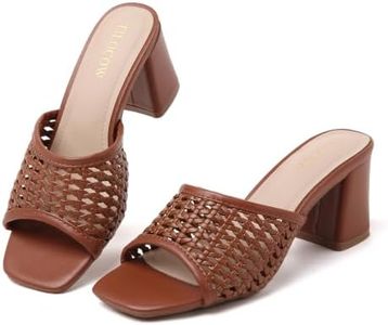 Tilocow Chunky Heeled Sandals for Women Square Toe Slip On Mules Comfortable Low Block Heels Embroidered Sandals Summer Boho Dress Shoes