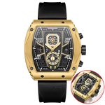 BORUSE Chronograph Watch for Men Sport Military Big Face Quartz Watches Fashion Waterproof Black Silicone Strap Luminous Calendar Analog Wristwatch, Black & Gold, Sport