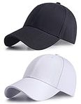 Effnny 2 Pack Full Cotton Casual Hats Baseball Caps for Men Women Four Seasons (Large, 2 Pack Black/White)