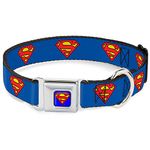 Buckle-Down 16-23" Superman Shield Blue Dog Collar, Wide Medium