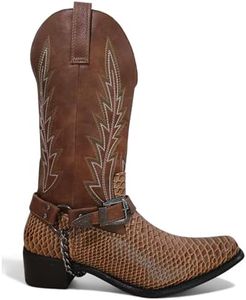 Jazamé Cowboy Boots for Men Tall Snake Print Belt & Chain Block Heel Western Boot Calf High Classic Round Toe
