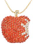 Alilang Golden Tone Red Rhinestones Bitten Apple Fruit Pendant Chain Necklace, Metal, Rhinestone