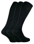 Sock Snob - 3 Pairs Mens Quality Long Knee High Length 100% Cotton Socks (6-11 UK, XLCS Black)