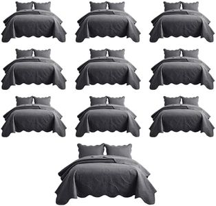MOONLIGHT20015 10 Pack Queen Quilt Bedding Set (90" x 96") - Bulk Wholesale for Hotels, Guest Bedroom & Airbnbs - Lightweight Microfiber Reversible Floral Embossed Quilts Bedspreads (Charcoal)