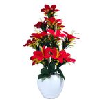 Flora Planet Plastic Artificial Plants For Home Decor & Office Decoration 1 Big Size Artificial Flowers Pot With Vase, Artificial Flowers For Decoration (40Cm Height), Red