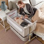 Baby Bassinet Bedside Sleeper, besrey Bedside Bassinet for Infant Newborn with Comfy Mattress, 9 Height Positions, Adjustable Bedside Crib with 360° Swivel Wheels Bassinet for Baby with Storage Basket