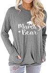 Freemale Womens Mama Bear Sweatshirt Long Sleeve Pullover Casual Pocket Blouses Grey