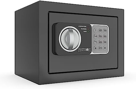 PATRON small safe box with key，mini safe for money，small coin safes for home with code，little jewelry lock box for kids，Wall or Cabinet Safe for personal items，0.236 Cubic Feet Black