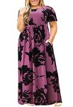 Nemidor Women's Short Sleeve Loose Plain Casual Long Maxi Dress with Pockets 22W Purpleprint