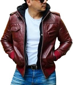 Jild Hoodie 2.0 Leather Jacket Men - Lambskin Leather Bomber Jacket with Removable Hood & Sleeves - Genuine Leather Mens Vest (Pub.M-Maroon-XS)