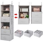 Hanging Closet Organizers – Hanging Shelf for Closet Storage and Organization- 6-Shelves for Storage -Separable 3-Shelf Closet Hanging for Clothes - Collapsible Hanging Storage w/Removable Drawers