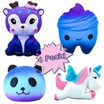 Squishies Toys, hirsrian Slow Rising Squishy Toys Galaxy Jumbo Squishies Scented Stress Relief Squeeze Pack Include Deer Tooth Panda Unicorn for Kids Adults