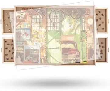 Truwheelz Lazy Susan - Tavolo rotante da 2000 pezzi con 4 cassetti e coperchio, 102 x 72,4 cm, in legno rimovibile, tavolo rotante, perfetto regalo di Natale per la mamma