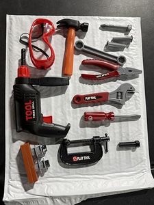 Playkidz Tool Box for Kids 22-Piece Boys & Girls Construction Toy Playset w/Carry Chest, Working Push Button Power Drill, Hammer, Screwdriver, Wrench, Pliers, Saw & Other Realistic Tools Ages 3+