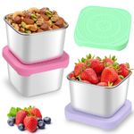 3Pcs Small Food Containers To Go Leakproof Food Storage Containers Stackable Snack boxes Tubs Reusable Metal Stainless Steel Storage Containers with Silicone Lids for kids,School,Travel|BPA-Free(6Oz)