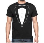 Printed Tuxedo Shirts for Men Suit with Bow Tie Funny Wedding Bachelor Party Halloween Costume Mens Tux Shirt Small Black