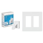 Lutron P-PKG1P-WH Caseta Wireless 300-watt/100-watt Plug-in Lamp Dimmer with Pico Remote Control Kit, White & Claro 2 Gang Decorator/Rocker Wallplate, Gloss, White (1-Pack) | CW-2-WH