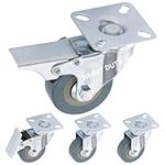 H&S Heavy Duty Castor Wheels - Set of 4 50mm (2") Castors - Rubber Swivel Trolley Wheels for Furniture - Lockable Caster With Brakes - Outdoor Casters - Wheel for Appliance or Bed