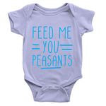 Kickass Tees Feed Me You Peasants Babygrow 0-3m Blue Funny Joke Humour Feeding Body Suit Gift New Baby