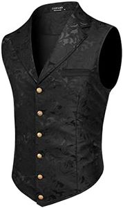 COOFANDY Black Suit Vest Men Paisley Floral Waistcoat Formal Tuxedo Suit Vests Gothic Steampunk Vest Black, X-Large