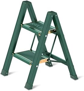 2 Step Ladder, Folding Step Stool with Wide Anti-Slip Gold Wide Pedal, Lightweight Aluminum Step Ladders for Adults, Multi-Functional Ladders with 330lbs Load Capacity for Home and Kitchen, Green