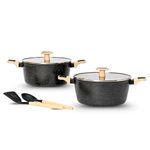 Kreme Ceracook Granite Ceramic Casserole Cookware Set of 2pcs| Forged Aluminium Body| Ceramic Nonstick| Gas & Induction Compatible| ISI Certified | Midnight Black