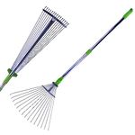 Sharpex Telescopic Metal Rake, 31 to 64 Inch Adjustable Expanding Handle Rake for Quick Clean Up of Lawn and Yard, Garden Leaf Rake and Roof | Garden Broom with Long Handle for Leaves