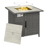 Outsunny Rattan Gas Fire Pit Table, 14.5 KW Square Smokeless Propane Gas Fire Pit with Rain Cover, Wind Guard, Lid, Spark Guard Mesh, Lava Rocks, Outdoor Garden Dining Table with Heater, Dark Grey