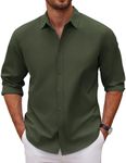 COOFANDY Men Slim Fit Long Sleeve Dress Shirts Casual Button Up Untucked Shirts Fall Fashion Shirt Army Green L