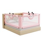 Kids Station Baby Bed Rail Guard For Kid Safety (L- 6'0" Or 180Cm + L- 5' Or 150Cm), H-2'6" Or 80Cm, Adjustable Height, Foldable Safeguard For Queen Size Bed (6'0" X 5'0", 3 Side, Pink)