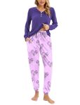 Famulily Button Up Pyjamas for Women Winter Long Sleeve Sets Sleepwear Lounge Wear Sets Purple M