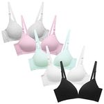 Happy Cherry 5PCS Girls Training Bra Sports Lightly Padded Teen Bra Soft 12-14Years