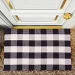 Cotton Reversible Checkered Rug Soft Washable Buffalo Plaid Indoor Outdoor Entryway Door Mat Black and White Rug - 27.5 X 43 Inches