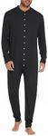 Ekouaer Men's One Piece Pajama Thermal Full Button Union Suit Long Sleeve Onesie with Button Flap Black XL