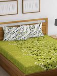 Huesland by Ahmedabad Cotton 144 TC Cotton Bedsheet for Double Bed with 2 Pillow Covers - Green