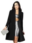 CHKOKKO Women Solid Open Front Casual Winter Wear Trench Coat Black M