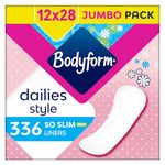 Bodyform Dailies So Slim Panty Liners, 336 (12 x 28 Packs) Lightly Scented, Breathable, Flexible, Individually Wrapped Liners