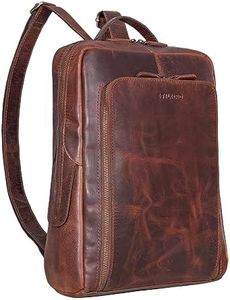 STILORD 'Daniele' Business Backpack Leather Men Women 13-14 Inch Laptop Backpack Leather Backpack Large Travel Backpack Vintage Office Work Travel Hand Luggage Genuine Leather, Florida - Brown, L,