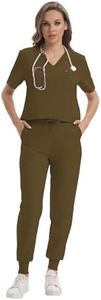 GGEH Scrub for Women Set Classic V-neck Top & Jogger Scrub Pants Medical Uniform Suit with 9 Pockets