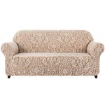 subrtex High Stretch Sofa Slipcover 1-Piece Jacquard Damask Sofa Couch Furnitures Protector for Living Room (Sofa, Beige Brown Jacquard)