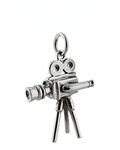 "Sterling Silver Movie Camera Charm Necklace, 18 Chain"