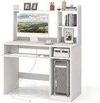 Tangkula White Desk with Hutch &Cha