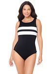 Reebok Women's Swimwear Classic Colorblock High Neck One Piece Swimsuit, Black/White, 12