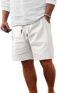 Comdecevis Men's Casual Linen Shorts Elastic Waist Drawstring Summer Beach Shorts Golf Shorts Men Mens Cotton Shorts, White, 4X-Large