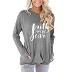 MUZHI Womens Faith Fear Letter Printed T Shirts Summer Casual Long Sleeve Graphic Tees Tops